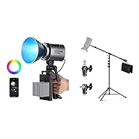 NEEWER MS60C RGBWW LED Video Light 2.4G/APP Control and Air Cushioned Light Stand with Boom Arm, 65W Metal Mini RGB COB Continuous Lighting Bowens 2700K-6500K,8300lux/1m, CRI 97+/TLCI 98+,17 Effects