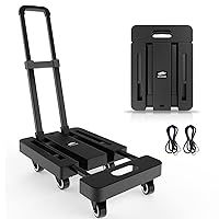 SOLEJAZZ Folding Hand Truck Portable Dolly for Moving, 500LB Luggage Cart Dolly with 6 Wheels & 2 Bungee Cords for Travel, Moving, Shopping Use, Black