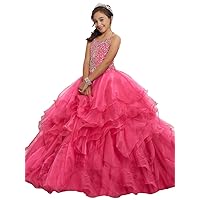 Girls Princess Organza Ruffled Train Pageant Gowns 2018 Party Dresses