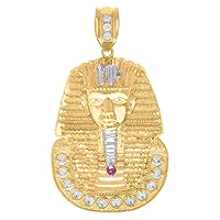 10k Two tone Gold Mens White Purple CZ Cubic Zirconia Simulated Diamond Egyptian Pharaoh Charm Pendant Necklace Jewelry for Men