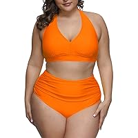 Women's 2 Piece Plus Size High Waisted Swimsuits Ruched Tummy Control Bikini Set
