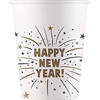 Procos 93516 Party Cups Happy New Year Flares Maximum Capacity 200 ml Pack of 8 Disposable Paper Cups Children's Birthday Party Tableware FSC