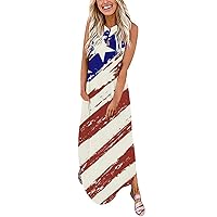 4th of July Womens Front Cross Straps Keyhole Neck Cami Dress Summer USA Flag Sleeveless Trendy Swing Tunic Dresses