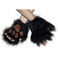 Women Girls Warm Half Finger Plush Gloves Wolf Paws Gloves Cosplay Costume Halloween Fancy Party Costume Accessories