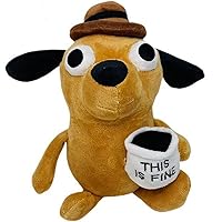 This is fine Plush Dog, Funny Humor Coffee Meme Dog Plushie, This is Fine Dog Stuffed Animals Doll Toys Plushies, 11 inches Sized, Office Decor, Gift Idea (This is Fine Plush)