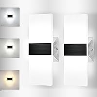 CANMEIJIA Wall Sconces Set of Two, Acrylic LED Wall Lights 12W Hardwired Wall Lighting Fixture 3 Colors Adjustable 3000K/5000K/6500K Wall Mounted Lights for Indoor Bedroom Living Room Stairway