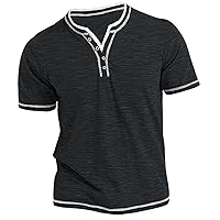 Casual Henley Shirts for Men Printed Short Sleeve Button Up Tshirts Mens Leisure Tops Lightweight Shirts Summer 2024
