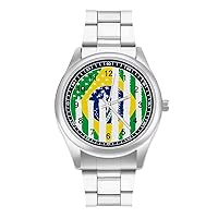 Retro Brazil USA Flag Men's Quartz Watch Stainless Steel Wrist Watch Classic Casual Watch for Women