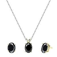 Dazzlingrock Collection Oval Black Sapphire Solitaire Style Pendant & Stud Earrings Set for Women in 10K Yellow Gold
