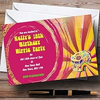 Retro Hippie Hippy Pink Yellow Personalized Party Invitations