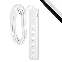GE 6-Outlet Surge Protector, 15 Ft Extension Cord, Power Strip, 840 Joules, Flat Plug, UL Listed, White, 62936