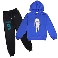 Boys Girls Benzema Clothes Outfits Sweat Suit,Fall Classic Hooded Sweatshirts and Sweatpants Sets for Youth(2-14Y)