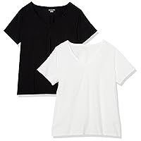 Amazon Essentials Women's Classic-Fit Short-Sleeve V-Neck T-Shirt, Pack of 2, White/Black, 3X