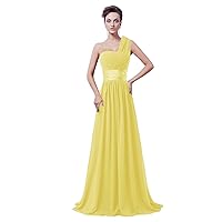 Women's Chiffon One Shoulder Bridesmaids Evening Dresses Yellow L