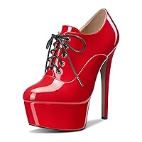 Castamere Womens Stiletto High Platform Heel Round Toe Ankle Boots Short Bootie Lace-up Zipper Prom Dress Patent Leather 5.9 Inches Heels