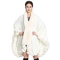 Handcraft Trim Faux Fur Cape Coat Long Banana Collar Autumn Winter Overcoat Women Soft Knit Cloak Cardigan Shawl