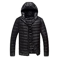 Men's Puffer Jacket Lightweight Packable Water and Wind Resistant Down Jacket Winter Warm Thicken Padded Cotton Parka Insulated Alternative Outwear Coat with Removable Hood(C Black L)