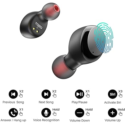 TOZO T6 True Wireless Earbuds Bluetooth 5.3 Headphones Touch Control with Wireless Charging Case IPX8 Waterproof Stereo Earphones in-Ear Built-in Mic Headset Premium Deep Bass Black