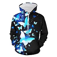 Mens Butterfly Print Hoody Casual Hooded Fleece Pullover Fashion Graphic Hoodies Novelty Print Sweatshirt with Pocket