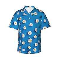 White Daisy Men's Casual Button-Down Hawaiian Shirts â€“ Funky Tropical Summer Outfits â€“ Retro Printed Beach Wear for Men