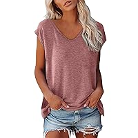 Women Cap Sleeve Casual Loose Fitting Basic Tee Tops Scoop Neck Dressy Solid Tank Top