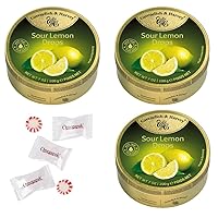 Cavendish And Harvey Sour Lemon Drops Candy Old Fashioned with Omegapak Starlight Mints, Sanded Hard Imported German Candy, Bundles of 3 Tin, 5.3 Ounces Each