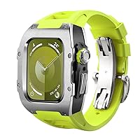 VEVEL Luxus-Modifikations-Mod-Kit, für Apple Watch 44 mm, 45 mm, 316L Edelstahl-Uhrengehäuse, Fluorkautschuk-Armband, für iWatch Serie 9, 8, 7, 6, 5, 4, SE, Ersatzzubehör