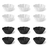 Fox Run Reusable Silicone Cupcake and Muffin Wrappers, Set of 12 Scalloped Black and White Bake Cups