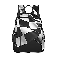 Laptop Backpack 14.7 Inch with Compartment Black White Formula Checkered Flags Pattern Laptop Bag Lightweight Casual Daypack for Travel