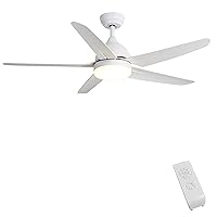 FINXIN Indoor Ceiling Fan Light Fixtures White Remote LED 52 Ceiling Fans For Bedroom,Living Room,Dining Room Including Motor,5-Blades,Remote Switch