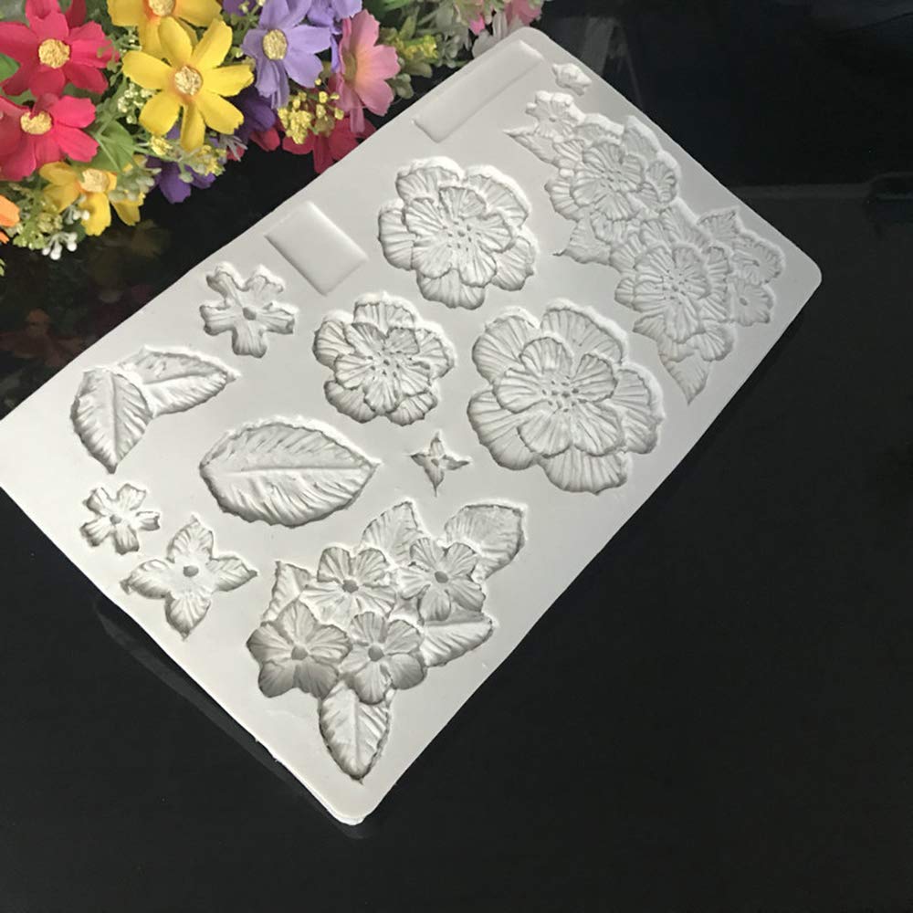 Silicone Fondant Molds, Flower and Leaves Shape Scroll Relief Cake Border Mold Lace Mould Mat for Wedding Cake Decorating, Candy Chocolate Sugarcraft Gum Paste Decorating Tool
