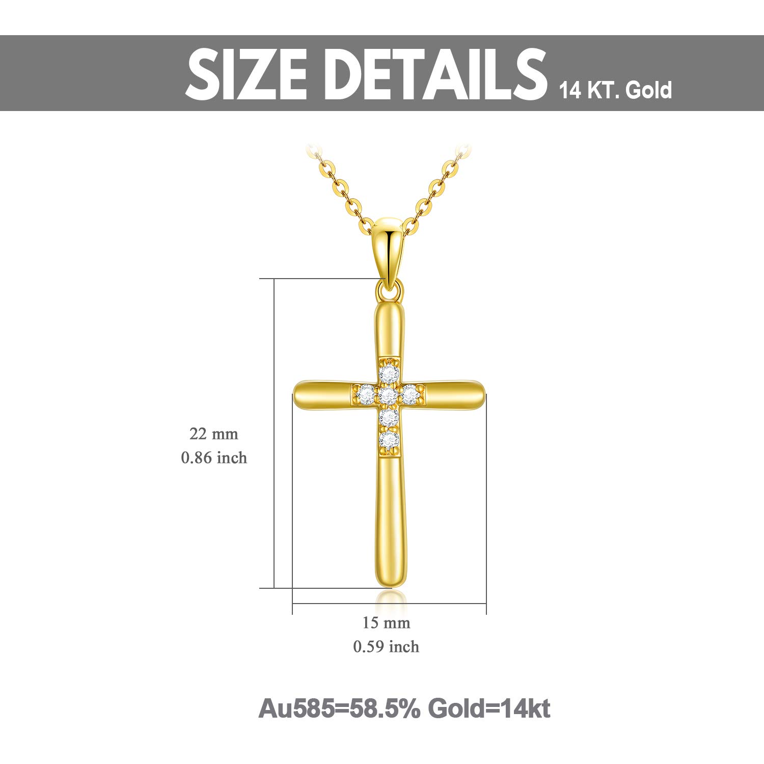 14K Solid Gold Diamond Cross Necklace for Women, 0.09 Carat (ctw) Natural Diamonds Real Gold Blessing Cross Pendant Necklace Religious Jewelry Gift for Her, 18 inch