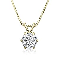 Engagement, Wedding, Special Occasion Gift 14K Yellow Gold/ 925 Sterling Silver 1.00 CT Round Cut Moissanite Solitaire Necklace Pendant For Her (16