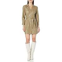 PAIGE Women's Karmine Vegan Leather Button Down Mini Dress in Brushed Olive