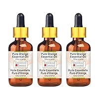 Pure Orange Essential Oil (Citrus sinensis) with Glass Dropper Steam Distilled (Pack of Three) 100ml X 3 (10.1oz)