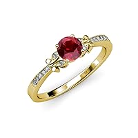 Ruby and Diamond Milgrain Work Butterfly Engagement Ring 1.12 cttw in 14K Yellow Gold