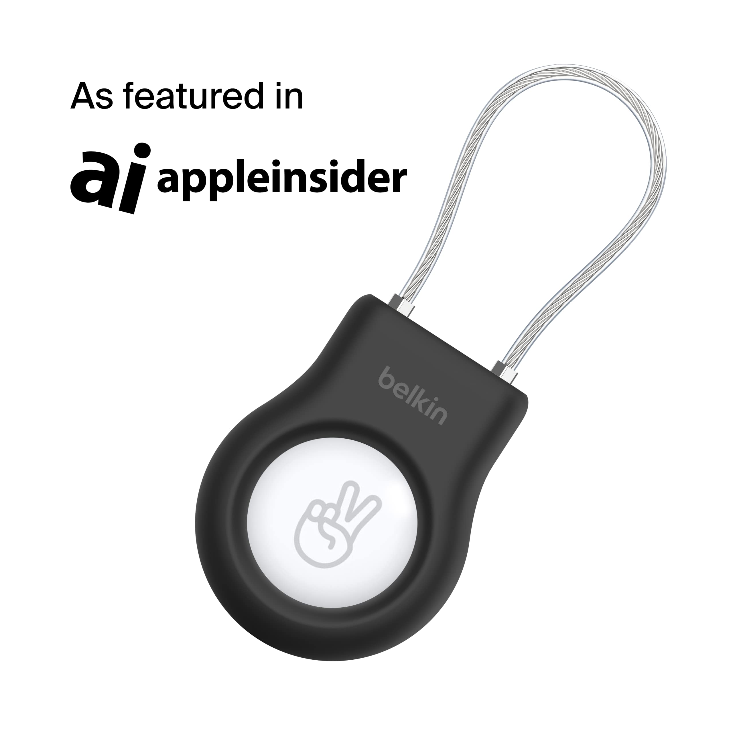 Belkin Apple AirTag Secure Holder With Wire Cable - Lock & Protect Air Tags In Durable Scratch Resistant Case - Protective AirTag Keychain Accessory For Keys, Luggage & More - Black