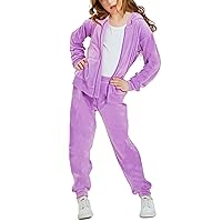 Girls Sweatsuits Set Velour Tracksuit 2 Piece Outfits Zip Up Hoodies and Pants Sportswear Jogging Set