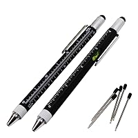 2PCS PACK 6 in 1 Screwdriver Tool Pen - Mini Multifunction Pen with Stylus, Flat and Phillips Screwdriver Bit, Bubble Level and inch cm Ruler all in one (Model B, 2PCS MATTE BALCK)