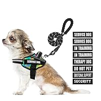 Service Dog Vest Harness and Leash Set, Animire in Training Dog Harness with 10 Dog Patches, Reflective Dog Leash with Soft Handle for Small, Medium, Large, and Extra-Large Dogs (Multi-Colored, XS)