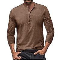 Men's Long Sleeve Henley Shirts, Casual Plain T-Shirt Stylish Button V Neck Tee Shirt Soft Lightweight Cotton Tops
