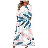 Summer Maxi Dresses Delicate Lace V Neck Short Sleeve Swing Sundress Cutout Side Slit Tiered Floral Dress