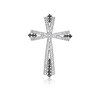 0.81 Cttw Round Cut White and Brown Natural Diamond Cross Pendant with Necklace Chain Sterling Silver