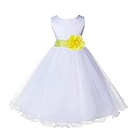 Wedding Pageant White Flower Girl Rattail Edge Tulle Flower Girl Dress 829s