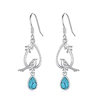 Heart Turquoise Earrings S925 Sterling Silver Vintage Turquoise Earrings Daily Heart Turquoise Jewelry Gift for Sensitive Ears Women Girls Turquoise Lovers