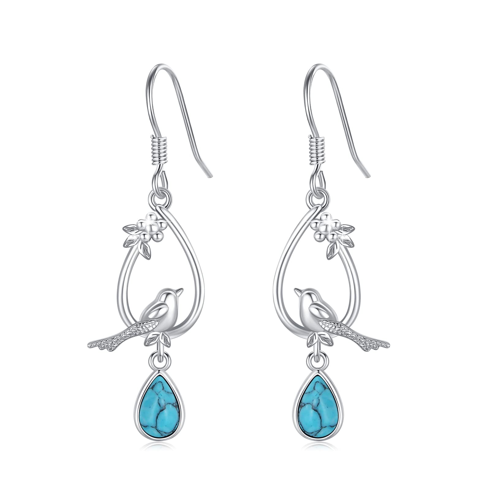 AOVEAO Hummingbird Earrings 925 Sterling Silver Turquoise Birds Drop Dangle Earrings Birds Teardrop Hook Earrings Turquoise Jewelry Gift for Women Girls