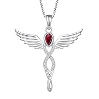 FJ Angel Wing Pendant Necklace 925 Sterling Silver Guardian Angel Necklace Infinity Birthstone Necklace Jewellery Gifts for Women Girls