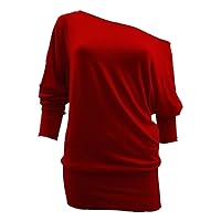 REAL LIFE FASHION LTD Ladies Womens New Off The Shoulder Batwing Long Sleeve Jersey Plain Top
