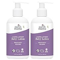 Earth Mama Calming Lavender Baby Lotion for Dry Skin, Calendula Cream for Newborn Skin Care, Organic Moisturizer for Children, Aloe Juice, Rooibos, & Shea Butter, Lavender Lotion, 8 Fl Oz (2Pk)