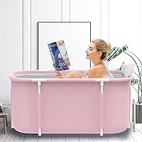 Portable Bathtub Kit, Foldable Soaking Bathtub for Adults, Freestanding Bathtubs, Hot Bath Tub, Ice Bath, Family Bathroom SPA Tub (Pink)